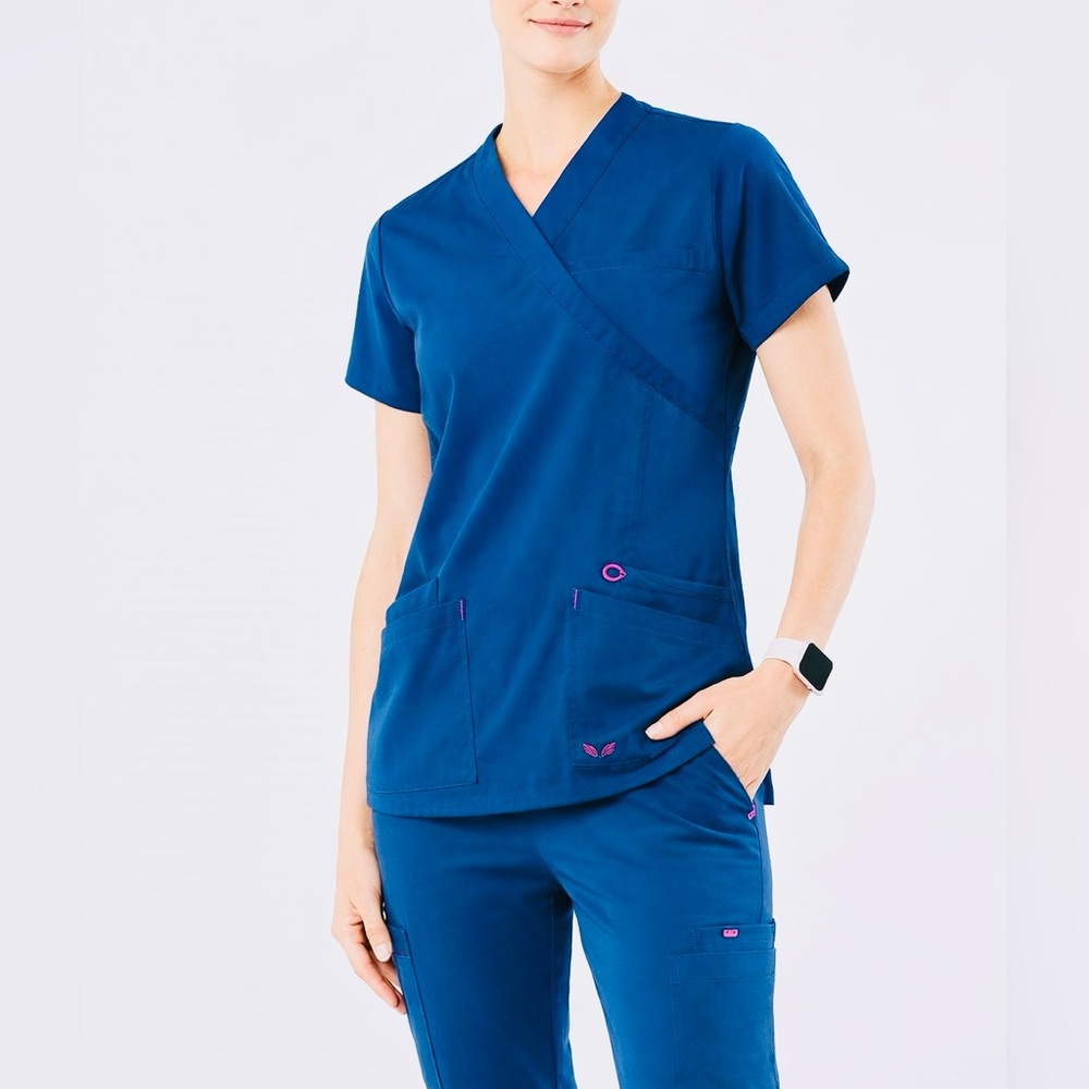 Smitten Blue V-Neck Scrub Shirt Top